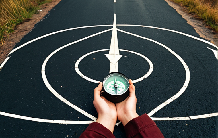 **
A person standing at a crossroads, holding a compass. The compass needle points towards a path labeled "Authenticity." The other paths are dimly lit and less defined. The overall mood is hopeful and exploratory.
**