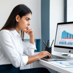 A professional writer, fully clothed in a modest business casual outfit, sits at a sleek, contemporary desk in a well-lit home office. She intently examines charts and analytics on a laptop screen, her expression reflecting deep thought and objective analysis of content performance metrics. The background features organized, minimalist decor. This image embodies a professional approach to learning from data, showcasing perfect anatomy, correct proportions, and a natural pose with well-formed hands and proper finger count. It is safe for work, appropriate content, and family-friendly.
