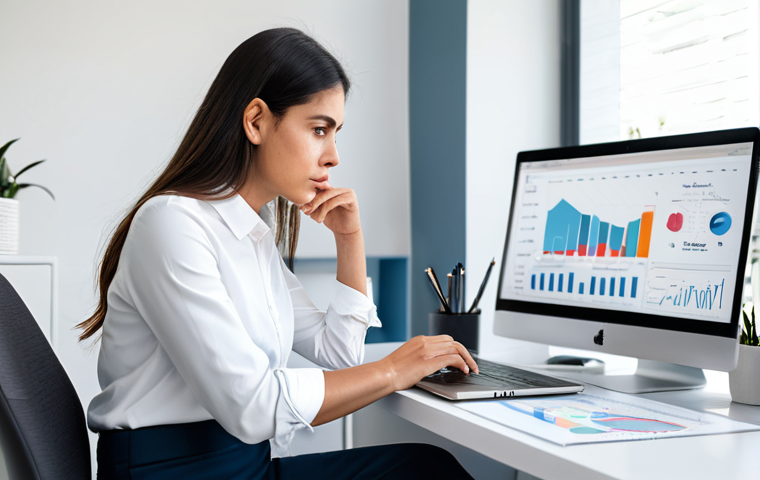 A professional writer, fully clothed in a modest business casual outfit, sits at a sleek, contemporary desk in a well-lit home office. She intently examines charts and analytics on a laptop screen, her expression reflecting deep thought and objective analysis of content performance metrics. The background features organized, minimalist decor. This image embodies a professional approach to learning from data, showcasing perfect anatomy, correct proportions, and a natural pose with well-formed hands and proper finger count. It is safe for work, appropriate content, and family-friendly.