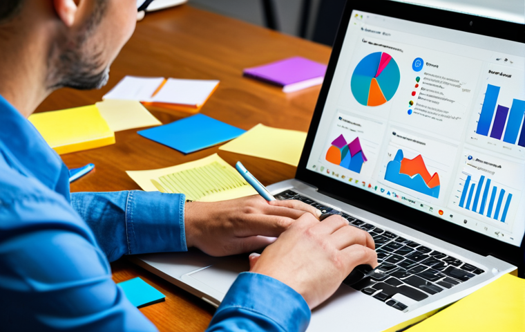 **

"A content creator analyzing Google Analytics data on a laptop, surrounded by sticky notes with audience insights, fully clothed, professional office setting, safe for work, perfect anatomy, natural proportions, digital illustration, vibrant colors, family-friendly, appropriate content, well-formed hands, proper finger count."

**