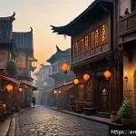 스토리텔링을 통한 창의적 글쓰기 기법 - A richly detailed fantasy cityscape at dusk, featuring a blend of towering ancient stone buildings a...