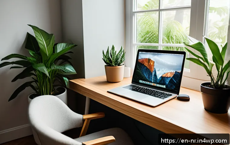 혼자서 글쓰기의 어려움 극복하기 - A cozy and well-lit home writing nook featuring a modern desk with a laptop, a comfortable ergonomic...